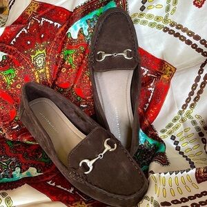 Brand New Mercer & Madison Genuine Suede Brown Flats Loafers Silver Buckle